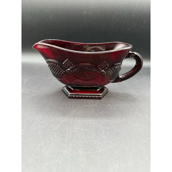 Vintage Avon 1876 Cape Cod Red Glass Footed Gravy Boat w/ Handle - Picture 6 of 8